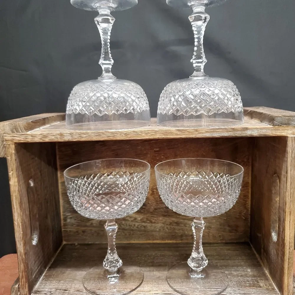 Vintage PARMA by Josair Diamond Cut Stemware Champagne Sherbet Glasses